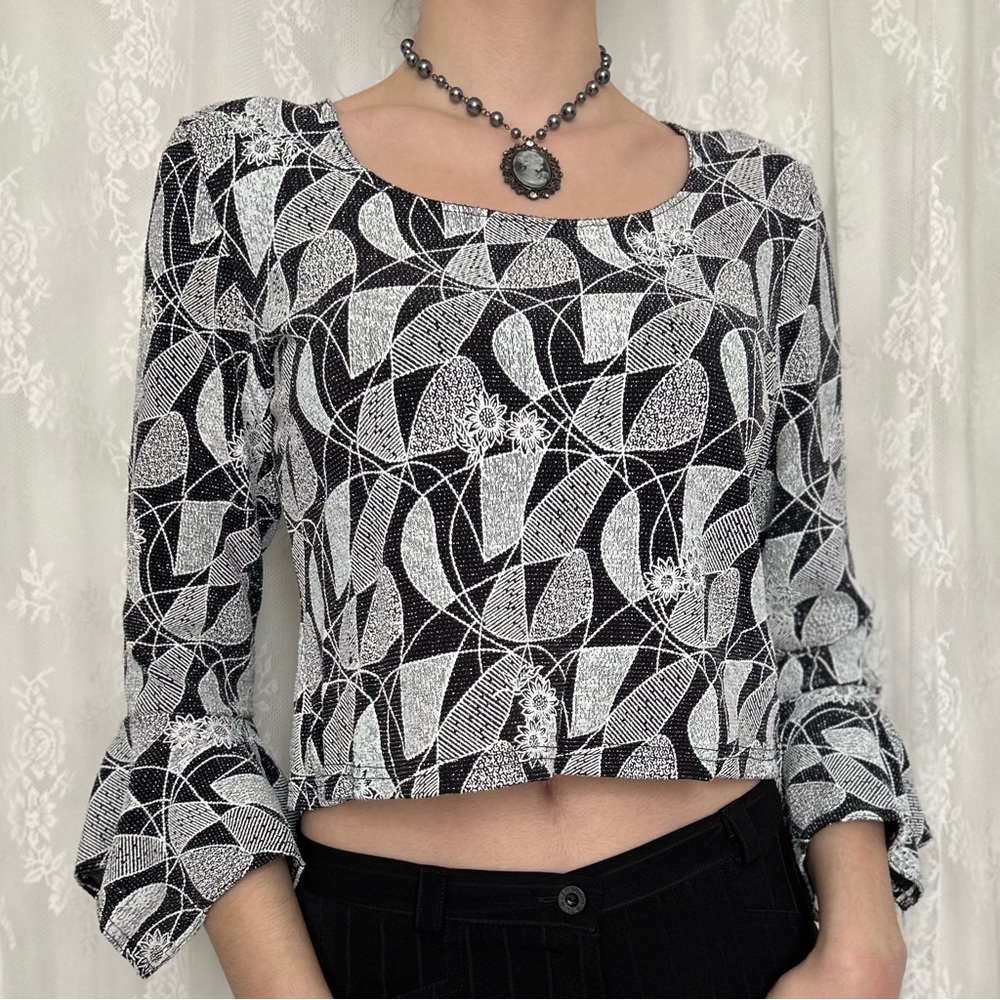 Vintage Fairycore Whimsygoth Black & White Blouse